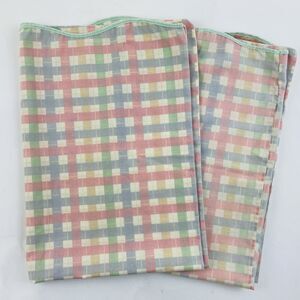 Utica JP Stevens No Iron 2 Pillowcases Colorful Checkered Blocks Pastel Pink Per